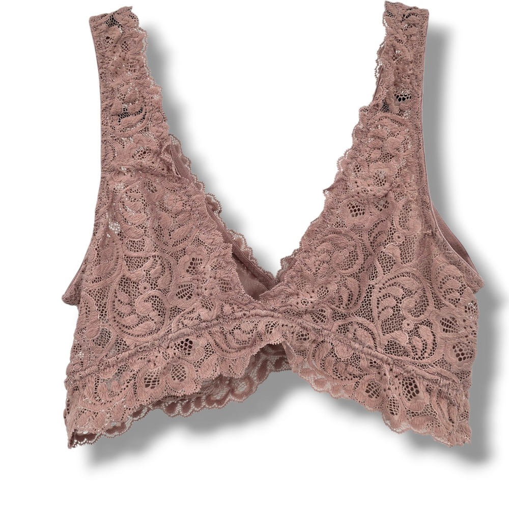 Forever 21 Plus Lace Bralette Mauve Pink Floral Wireless Lingerie Top Size 0X/XL